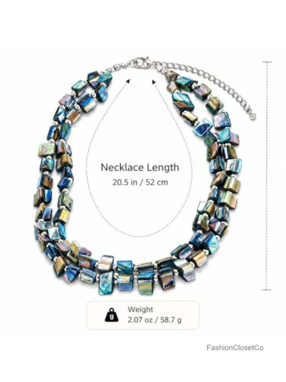 Boho Double Layer Seashell Beaded Necklace, Adjustable Geometric Choker for